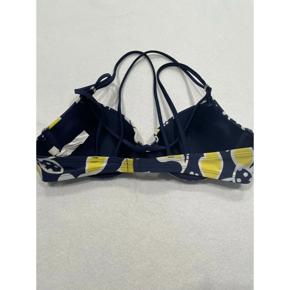 Aerie Bridget Bikini Top Underwire‎ Padded Strappy Floral 34B Navy Yellow